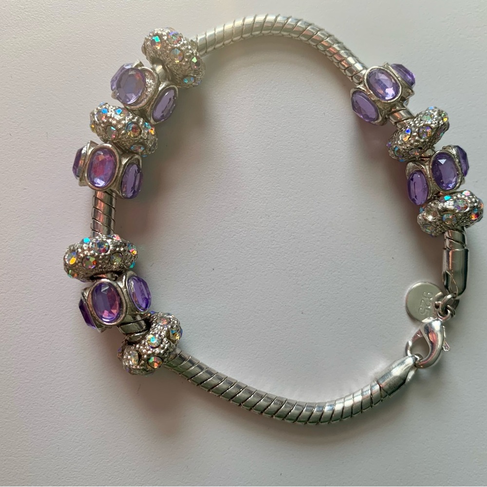 Vintage Sterling Swarovski Crystal Slide-Charm & Snake Chain Bracelet